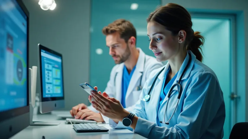 Healthcare professionals using modern communication technology